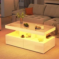 Table basse brillante avec éclairage LED RVB, table basse moderne avec 2 tiroirs, table d'appoint avec espace de rangement, 104 x 46 x 53 cm 6
