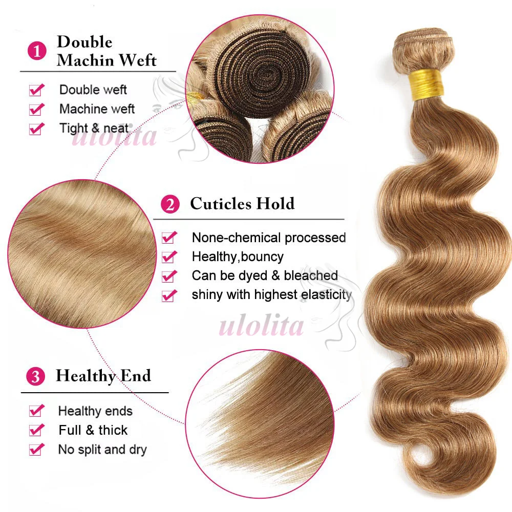 27# Honey Blonde Bundles Body Wave Human Hair Bundles Malaysian Remy Hair Weave 100% Virgin Unprocessed Human Hair Extensions 4
