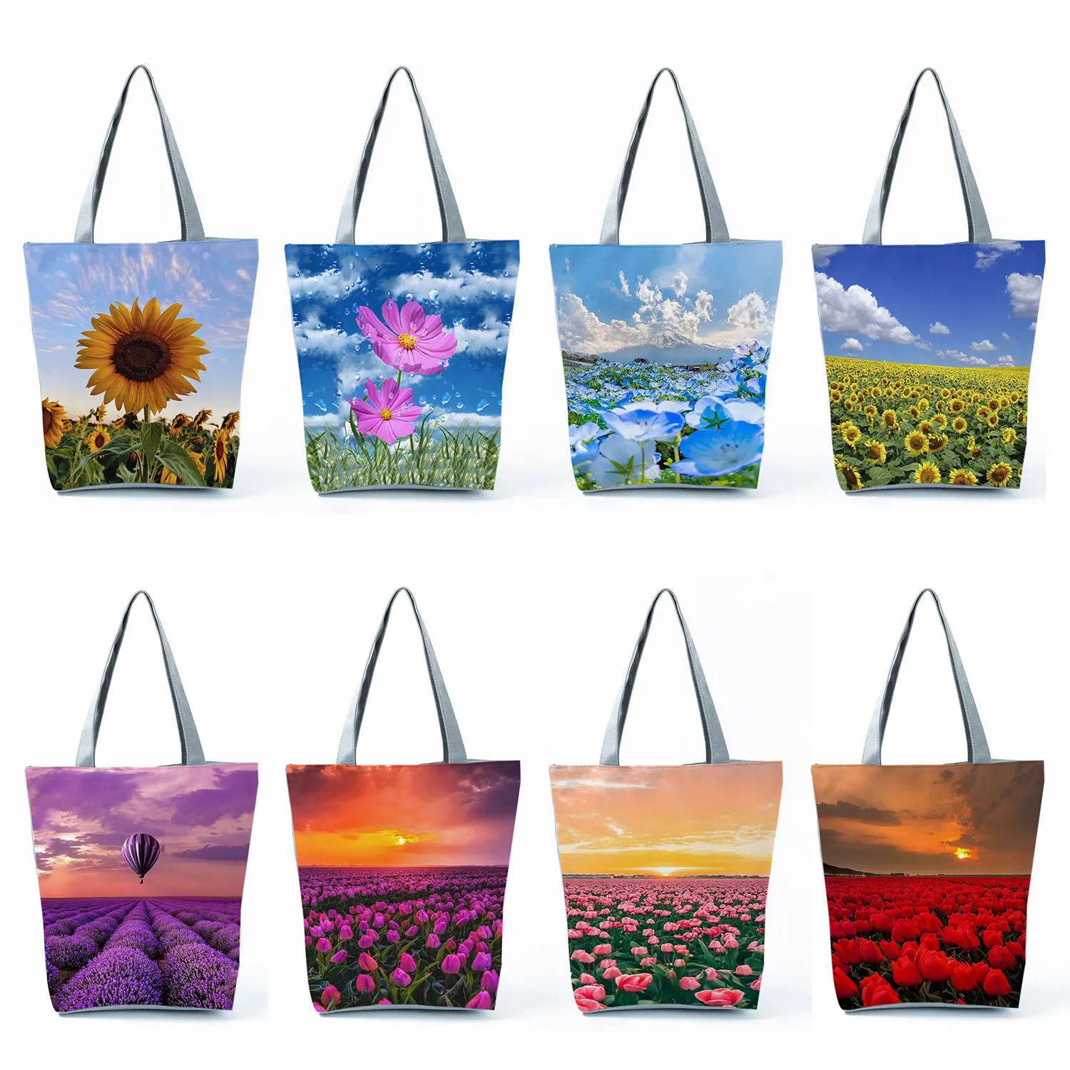

Sunflower Lavender Floral Print Handbags Purple Casual Women Shopping Tote Bags Travel Beach Outdoor Package Ladies Shoulder Bag