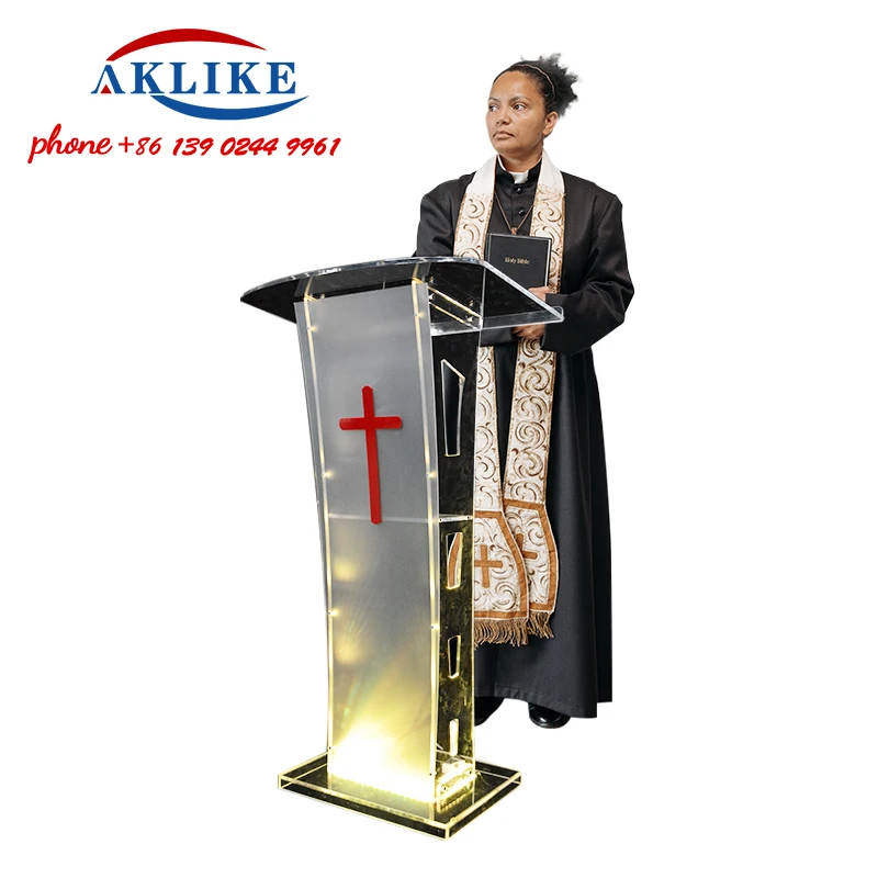 Standing Luminous Podium Parking Desk Organic Glass Lectern Consultation Dais Church Training Pulpit