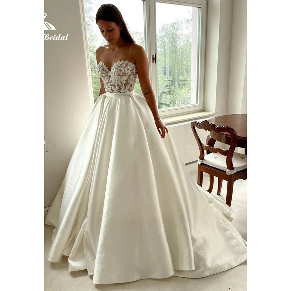 Sexy-Sweetheart-Sleeveless-Corset-Lace-Top-Satin-A-Line-Wedding-Dress ...
