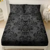 Skull Floral Design 3-Piece Bed Sheet Set - 100% Polyester, Digital Print, Breathable All-Season Fitted Sheet and Pillowcase Set 1
