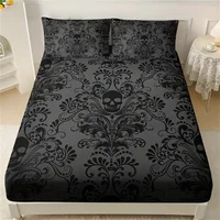 Skull Floral Design 3-Piece Bed Sheet Set - 100% Polyester, Digital Print, Breathable All-Season Fitted Sheet and Pillowcase Set 1
