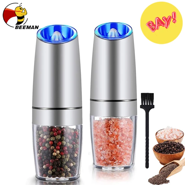 Electric Salt and Pepper Grinder Stainless Steel Automatic Gravity  Induction Pepper Mill LED Light Kitchen Spice Grinders Tools - AliExpress