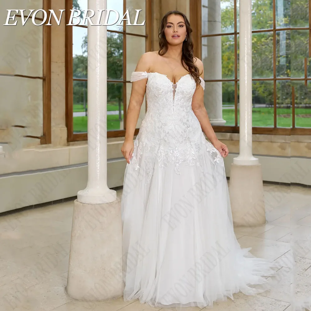 

EVON BRIDAL Civil Wedding Dresses Plus Size Sweetheart Lace Up Bridal Gowns Applique Lace vestidos de novia talla grande