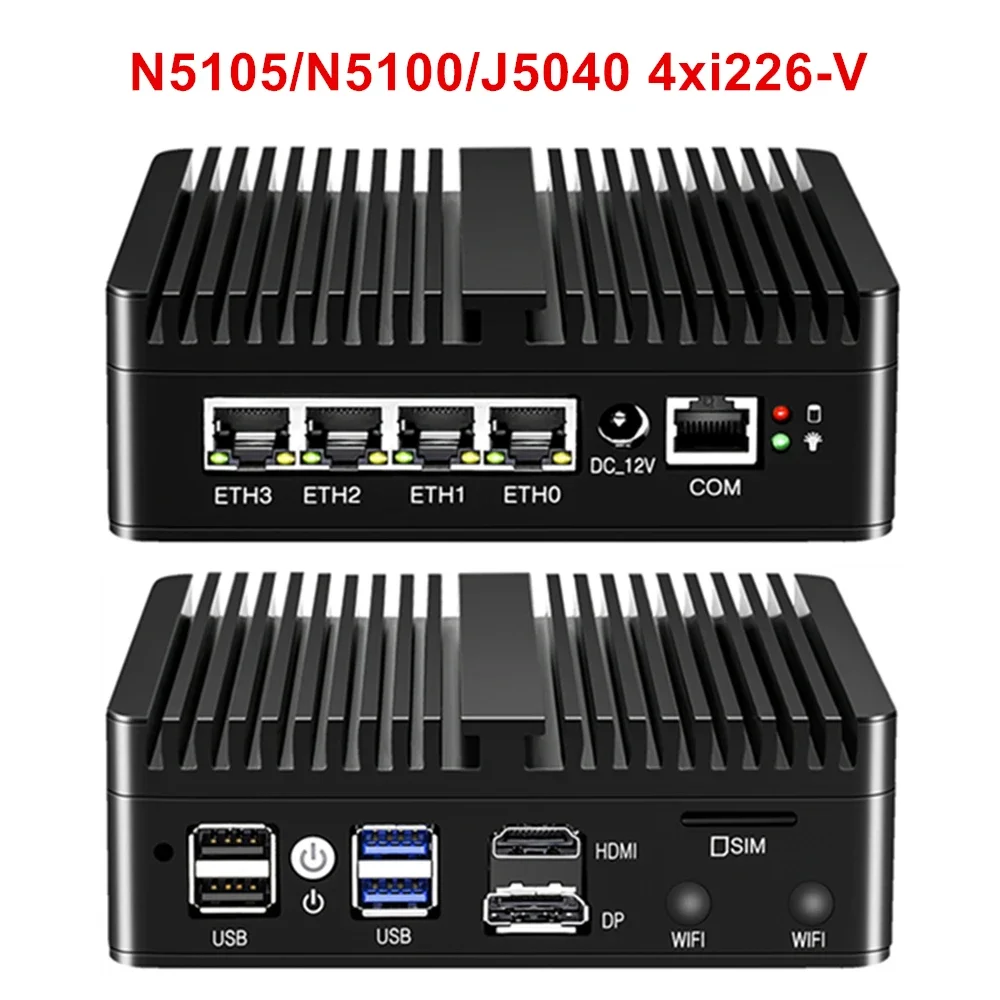 12th Gen Intel N100 Mini PC Firewall Router 4 LAN i226-V 2.5G N6000 N5105 J4125 NVMe Fanless Mini Computer Proxmox pfSense Box 4