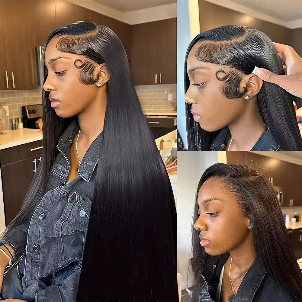 13x4/13x6 Lace Wigs Human Hair Bone Straight Preplucked Hairline Natural and Black Color HD Lace Wigs Suitable for Women 6