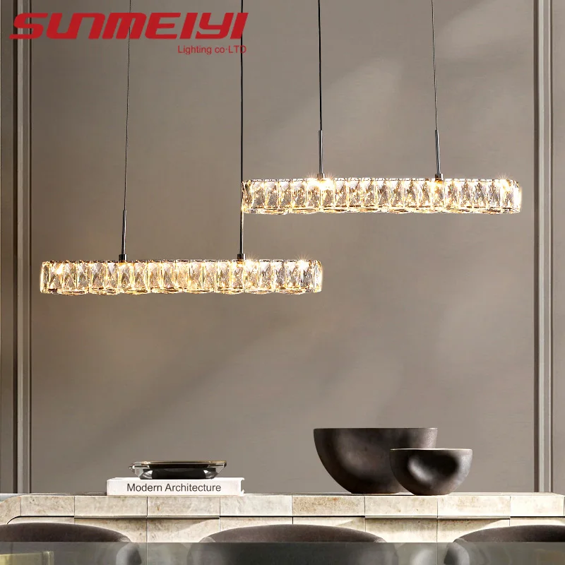 Modern K9 Crystal Pendant Led Lights Long Hanging Chandelier For Dining ...