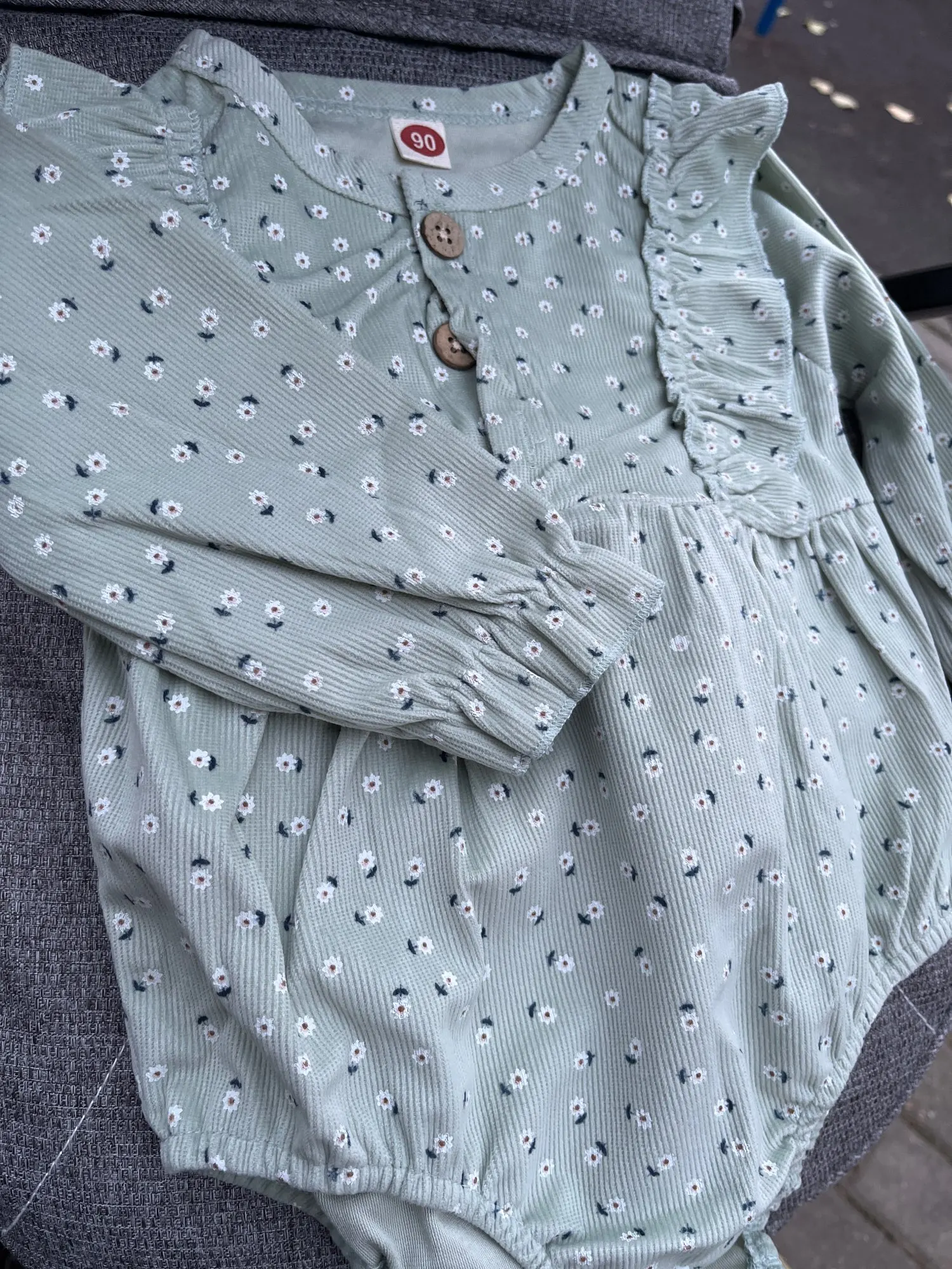 Cute Baby Corduroy Floral Print Long Sleeve Romper Jumpsuit photo review