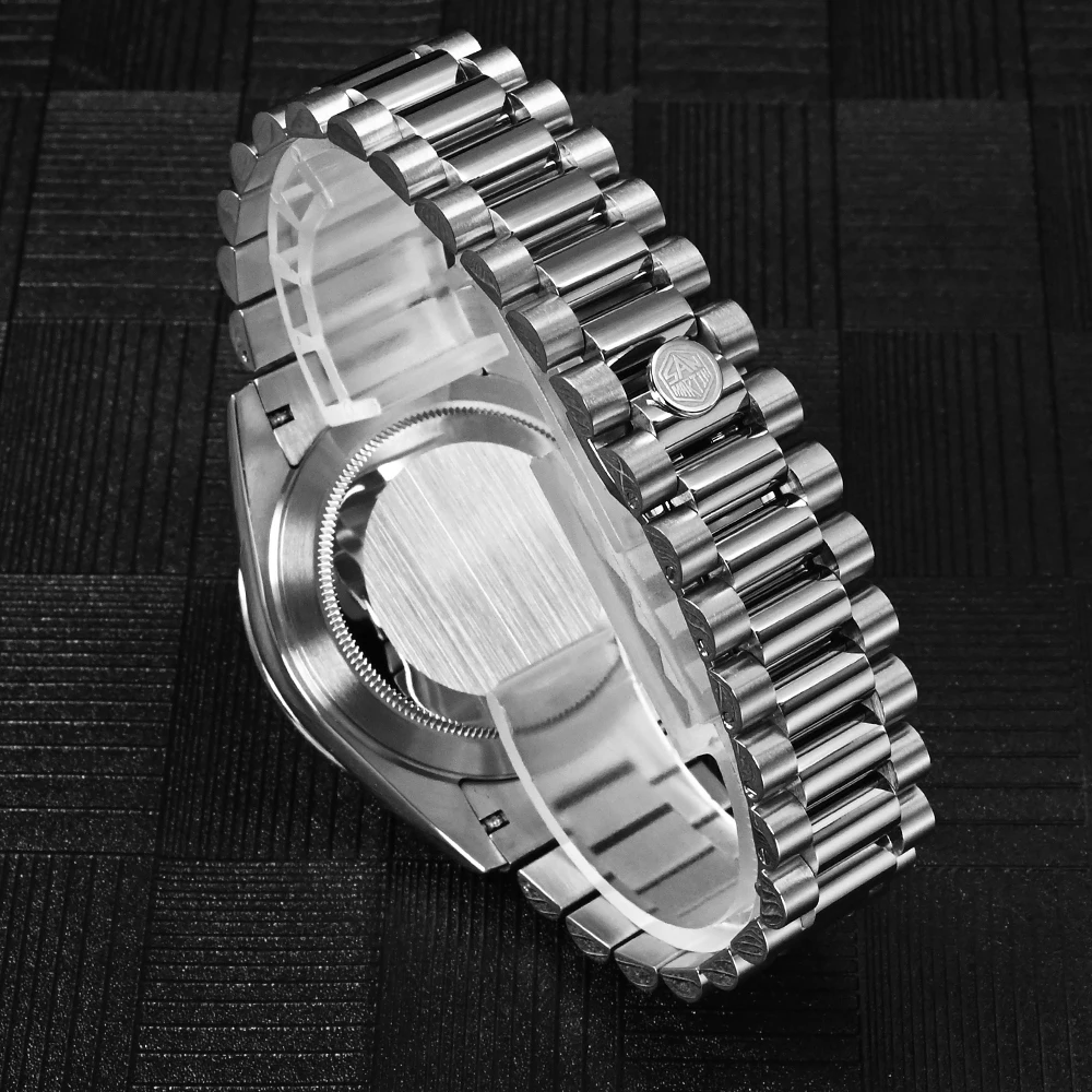 Mechanical Watch San Martin Men Watch 40mm Vintage MOP Dial Retro Business Luxury Sapphire PT5000 Automatic Mechanical Carving Fluted Bezel 10Bar