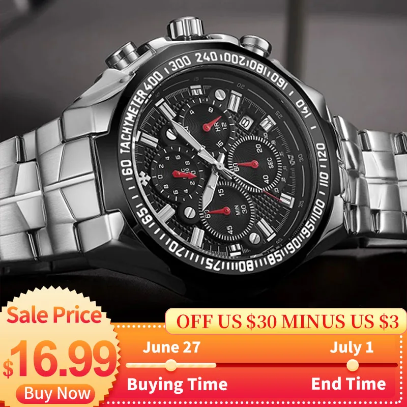 2021 WWOOR Men's Watch Top Brand Luxury Black Wrist watch Fashion Sports Chronograph steel Quartz Men Watches Relogio Masculino