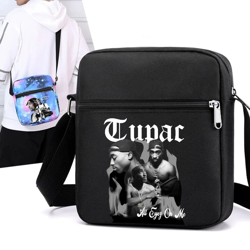 Rapper Tupac 2pac printed Crossbody bag large capacity men shoulder bag mobile phone portable outdoor storage Bag