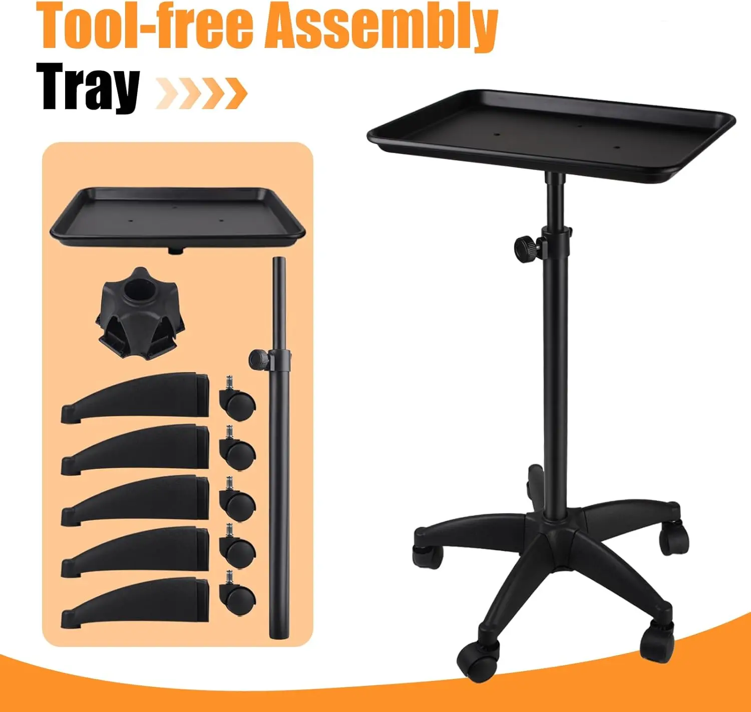 360&deg; Rotating Beauty Salon Cart with Wheels Adjustable Height Organizer Salon Utility Cart