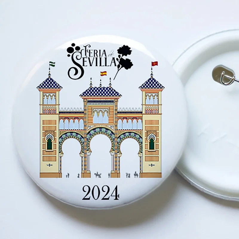 Chapa PORTADA FERIA de SEVILLA 2024 Feria de Abril tamaño 59mm Fiesta Ferias andalucia cordoba granada huelva malaga jaen actual pin broche pegatina regalos gift detalle pin boton look moda insignia broche