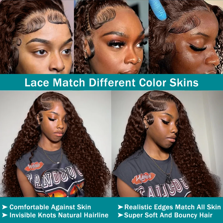 Human Hair Wig Curly Deep Wave Water Wave 30 40 Inch Transparent Lace Frontal HD 13x6 13x4