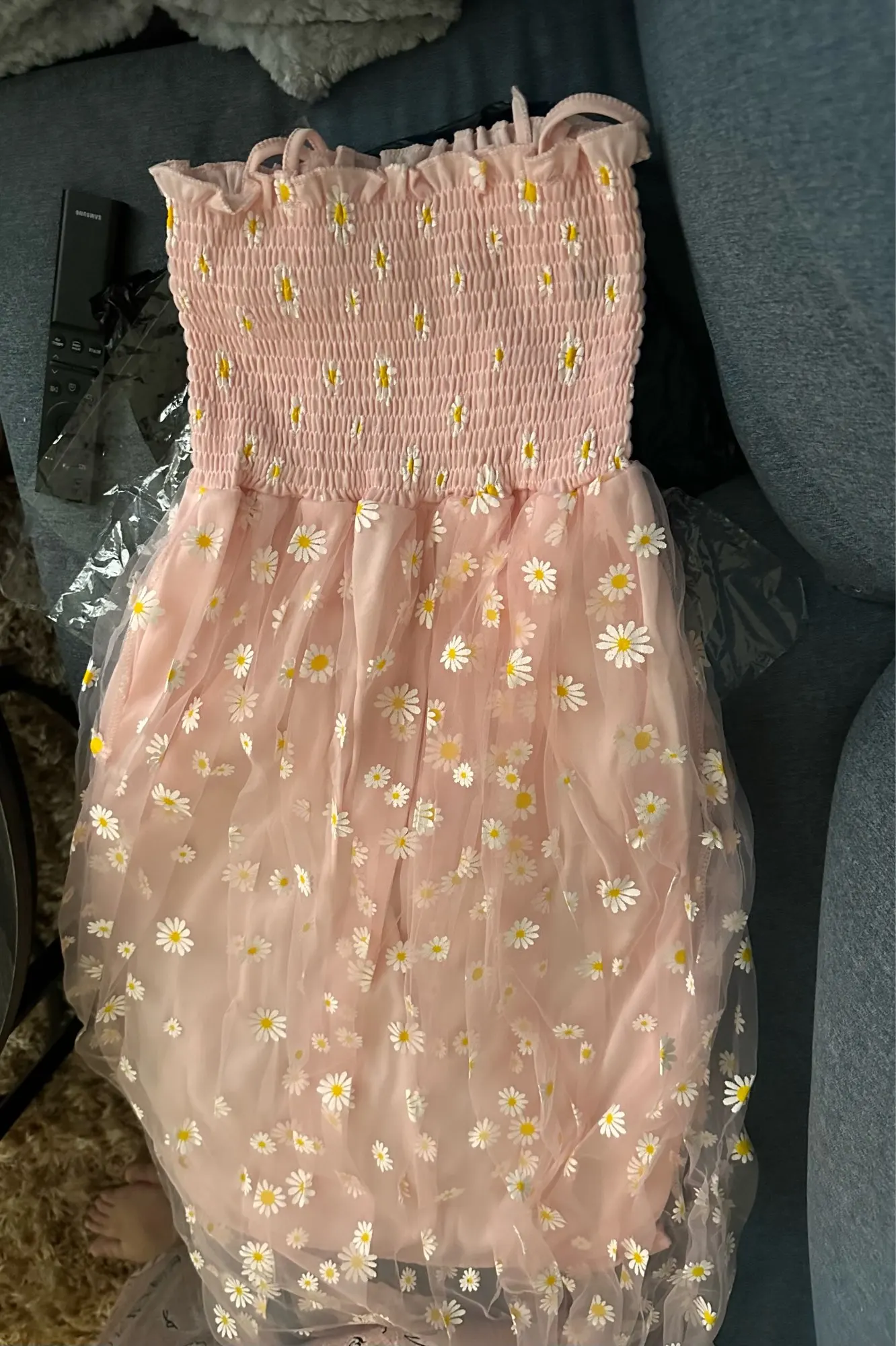 YuooMuoo Romantic Floral Print Straps Long Dress Women Basic Elastic High Waist Mesh Beach Dress Vacation Sundress Vestidos photo review