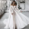 Customized Off The Shoulder Wedding Dress A Line 3/4 Puff Sleeve For Women 2022 Bride Bow Back Robe De Soirée De Mariage Custom 1