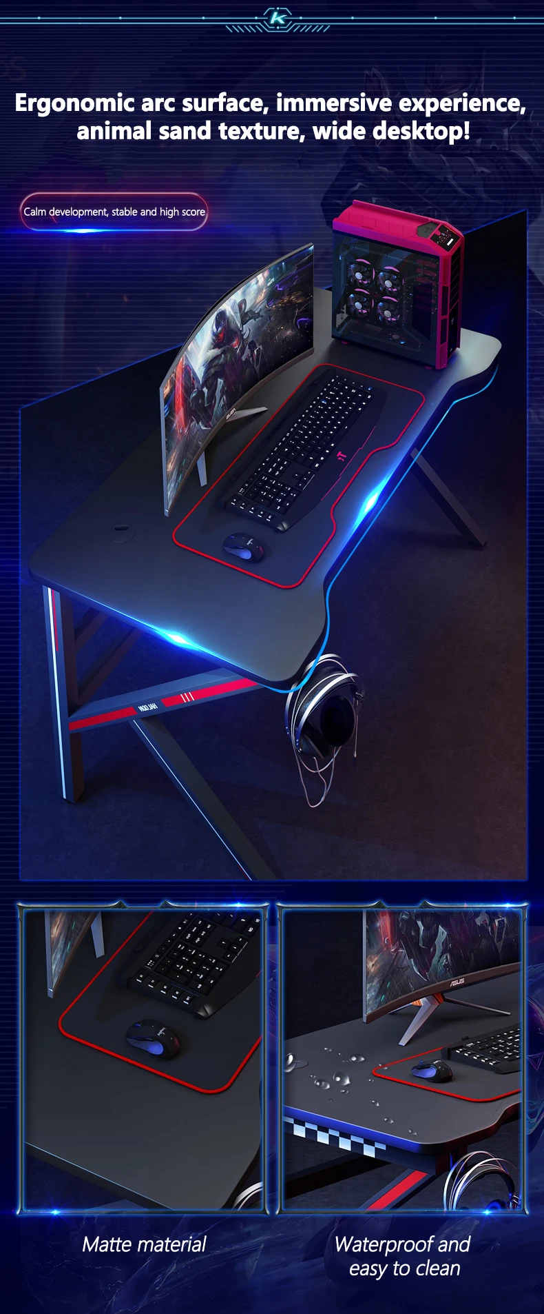 Xiuwoo Gaming Table Kshape Desk, 120cm Computer Gaming Table Pc Desk