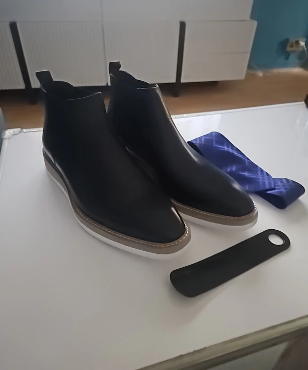 WINDSOR FLEW™ Genuine Cow Leather Chelsea Ankle Boots – British Style Slip-On Elastic Casual Dress Boots for Men photo review