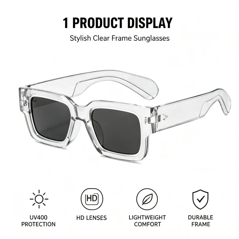 Thick Square Frame Sunglasses UV400 Protection Men Women Retro Black Shades 100% UVA UVB Blocking Eyewear For Beach Travel Street Fashion