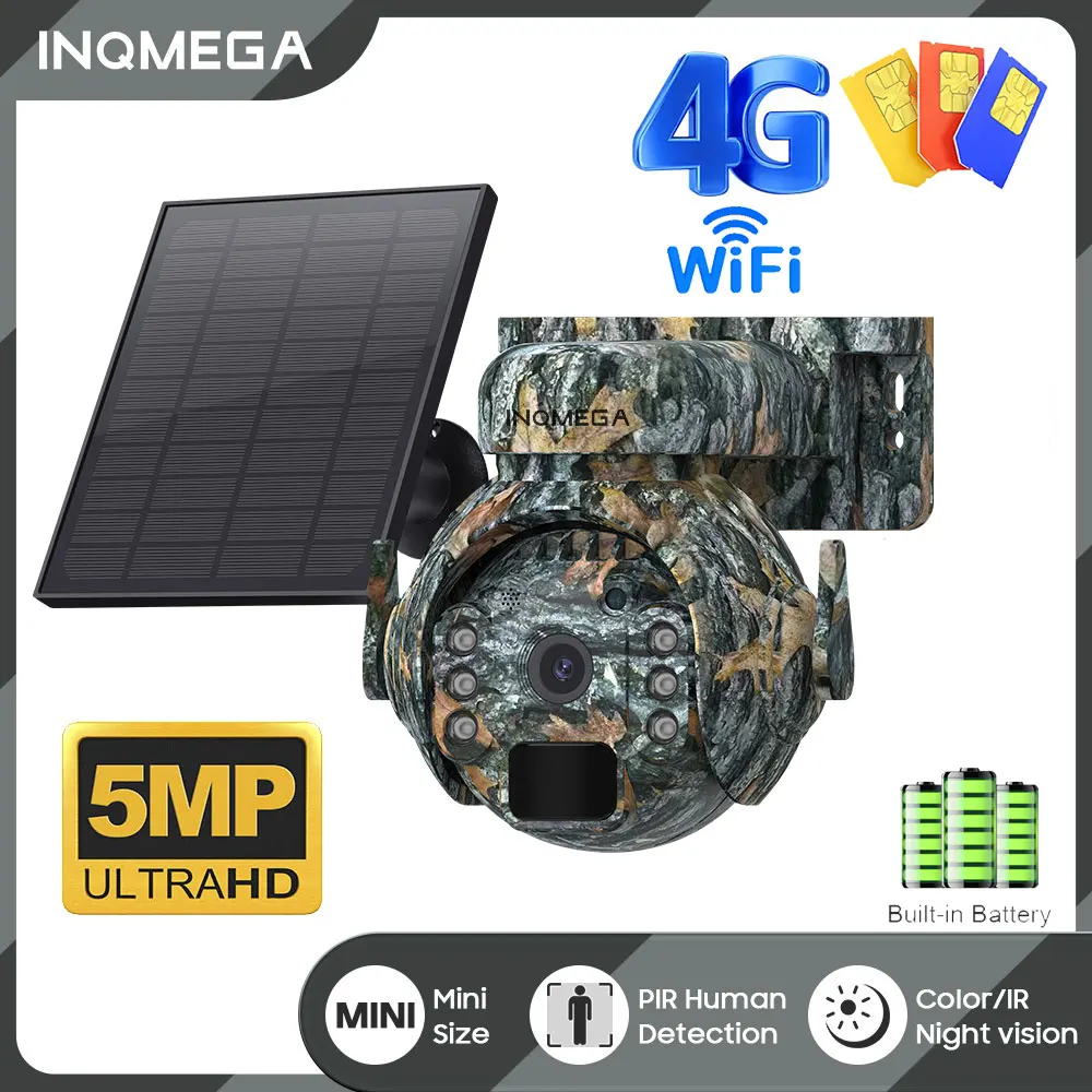 5MP Trail Camera Wireless Outdoor, 3G/4G LTE, Solar Powered Camera with 360° Pan Tilt, 2K Night Vision, Smart Motion Activated