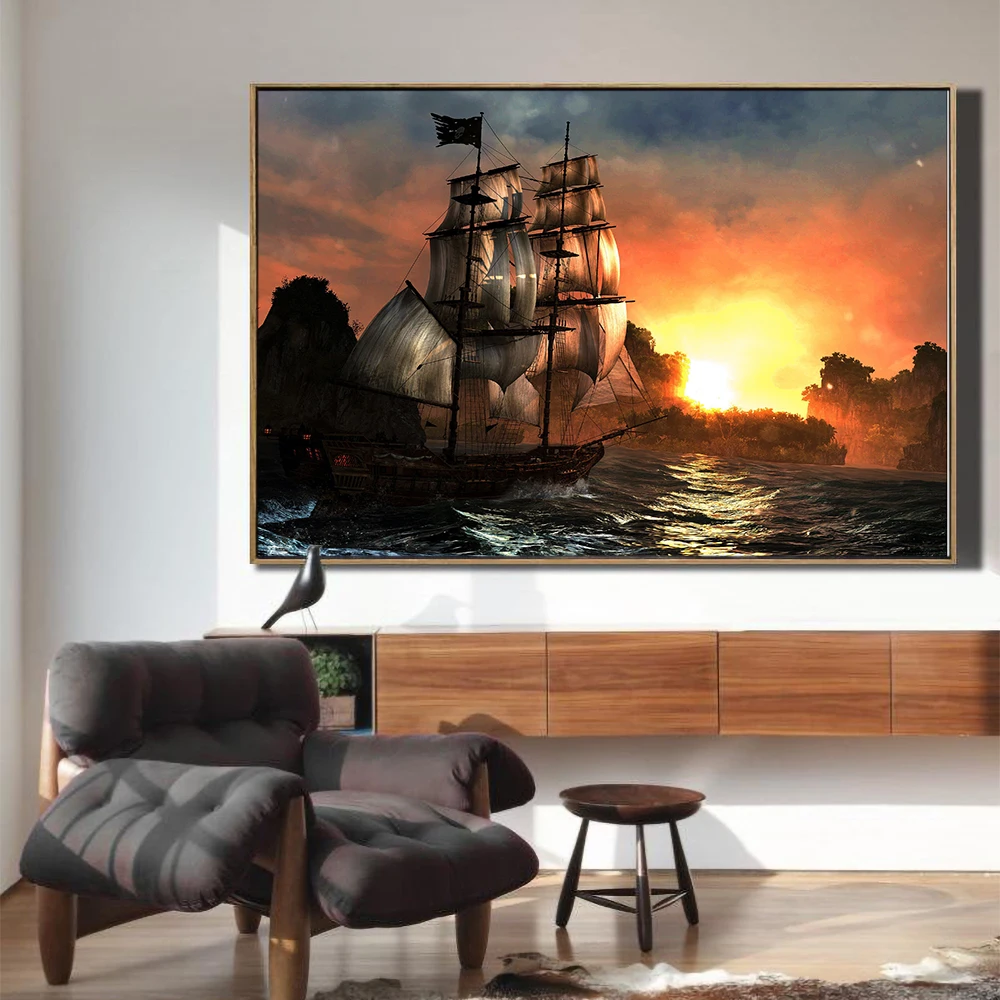 Impression sur toile style bateau pirate vintage grande taille 60 x 80 cm