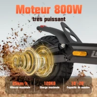 Trottinette Électrique 800W Pliable 10 Pouces Tout-Terrain, 25-35km/h, Batterie 48V, Suspension Double, Écran LED, Charge 120kg 3