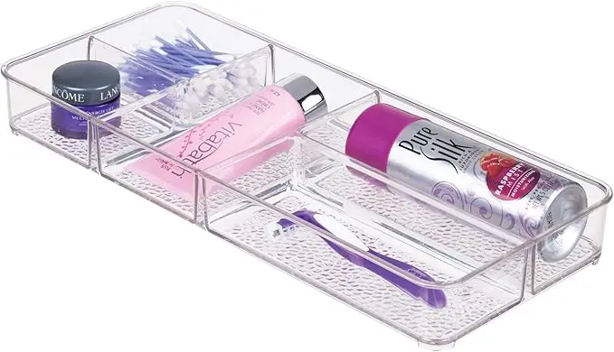 Clear Plastic Divided Vanity Organizer. Storage Tray with 5 Compartments for Cosmetics, Makeup and Accessories 4