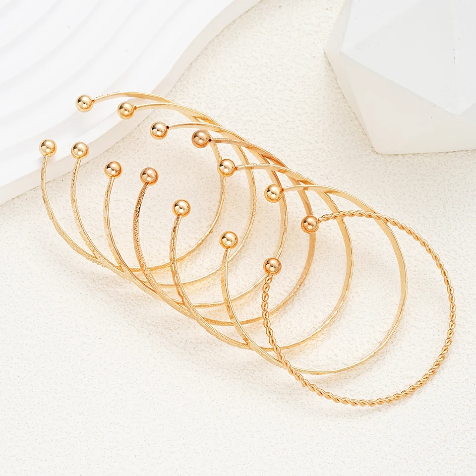 7 Piece Punk Gold Color Bracelets for Women