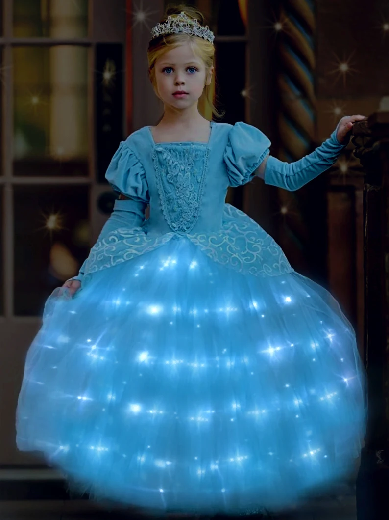 Robe De Princesse Cendrillon Costume LED Lumineux Robe Princesse