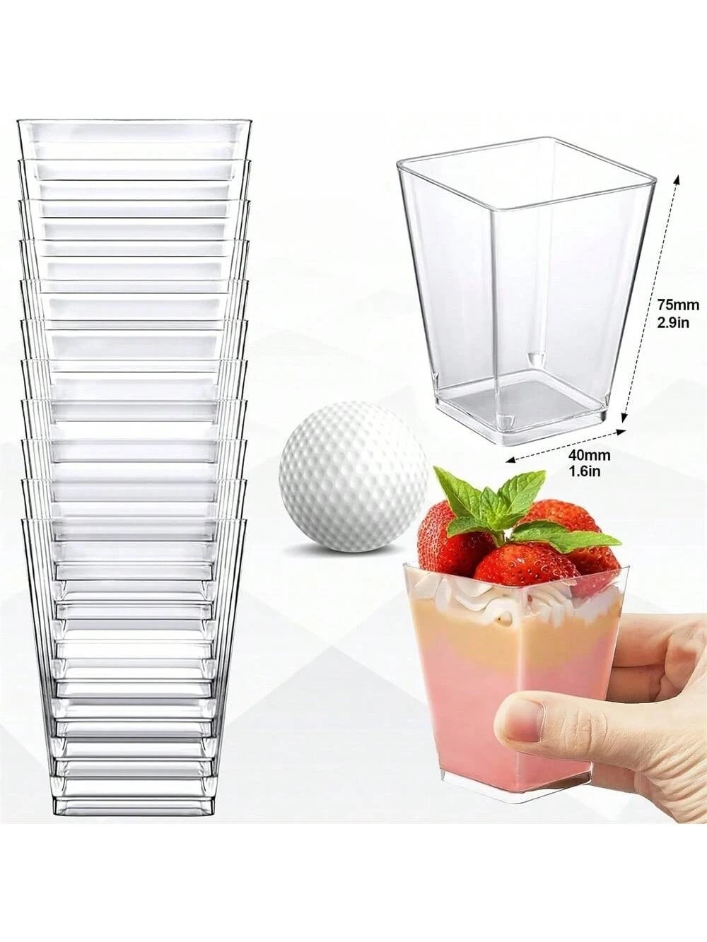 10PCS 5 OZ Plastic Dessert Cups, Mini Clear Square Plastic Dessert Cake Shooter Cups for Parties, Yogurt Parfaits, Appetizers, F