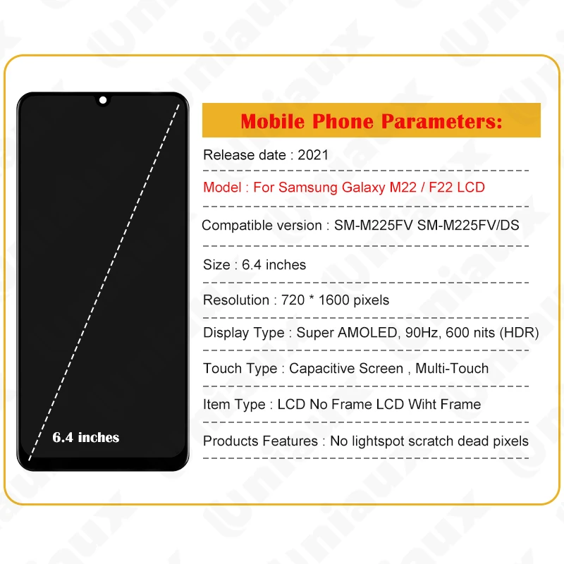6.4 ο  Ｚ  M22 4G M225 M225F/DS M225M F22 LCD ÷ ġ ũ, M22/F22 F225F LCD ü