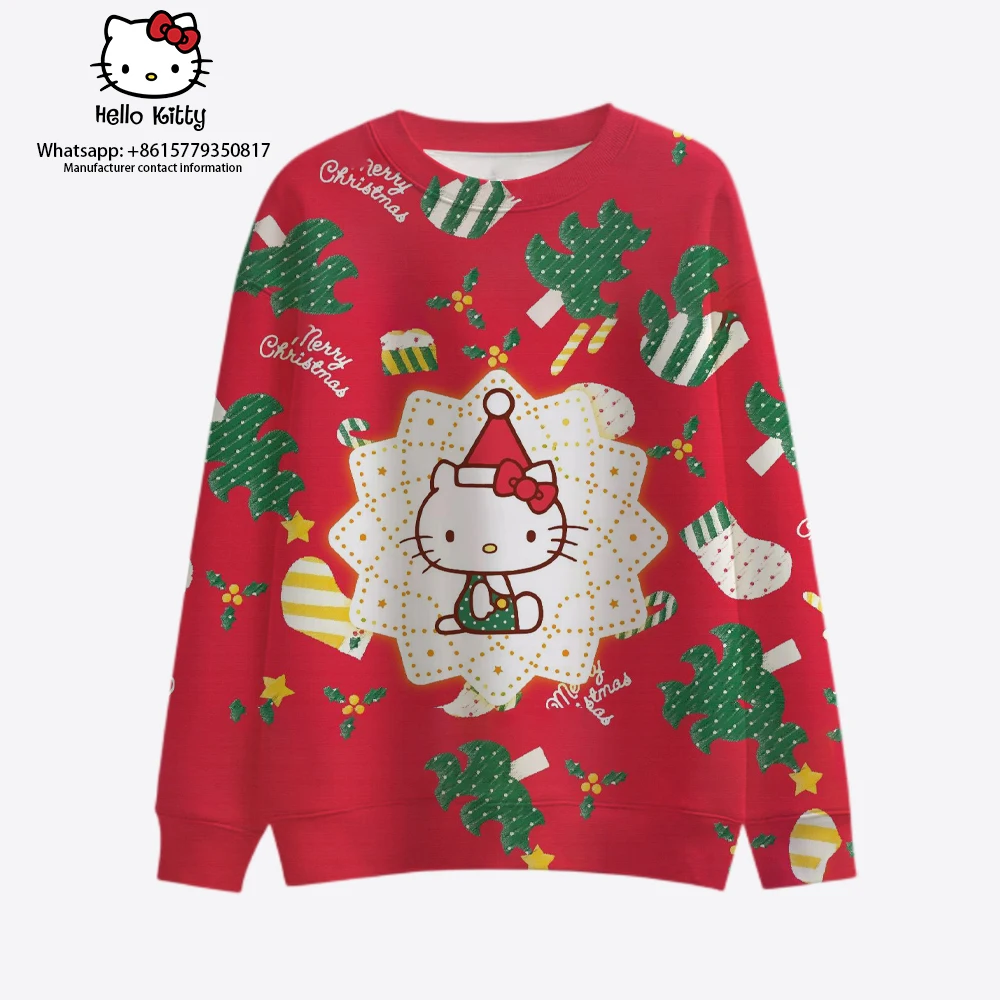 

2023 New Christmas Women's Hello Kitty Teen Sweater Long Sleeve Harajuku Sweater Casual Round Neck Fashion Pullover