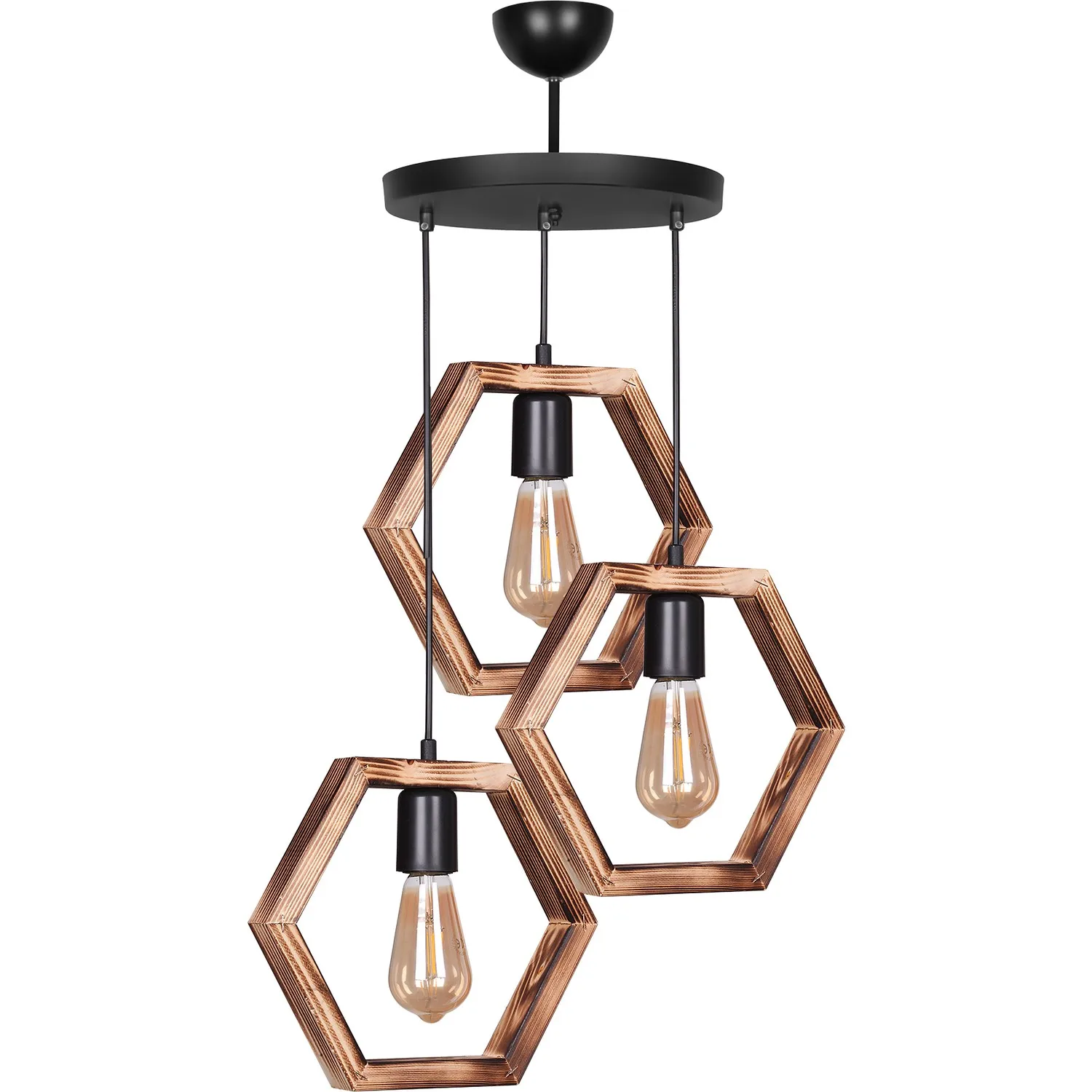 

Wooden Chandelier Pendant Hexagon Frame Rope Chain Decorative Lighting Retro Model Rustic Stylish Authentic Design Ceiling Lamp