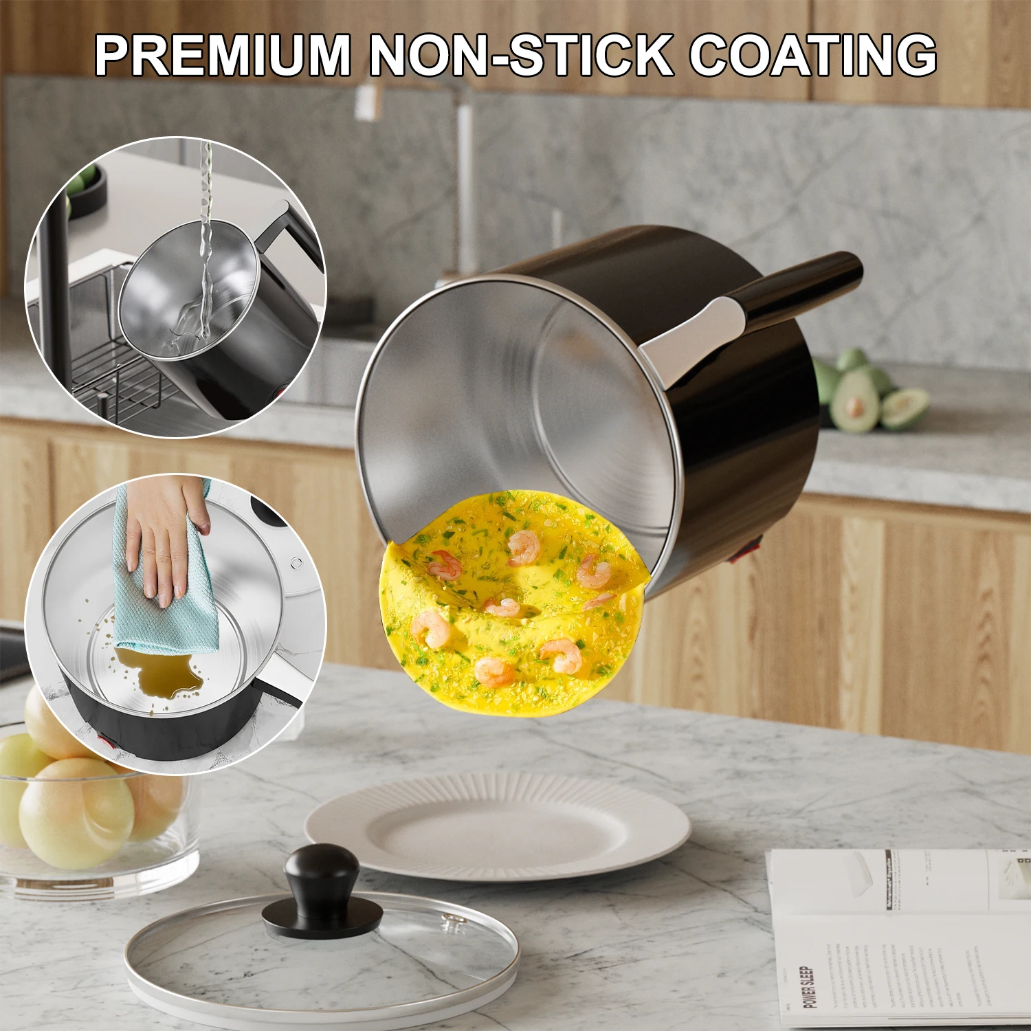 Electric Hot Pot:1.5 L Ramen Cooker, Portable Multi-Functional Pot for Pasta, Noodles, Non-Stick Noodle Cooker for Dorm 4