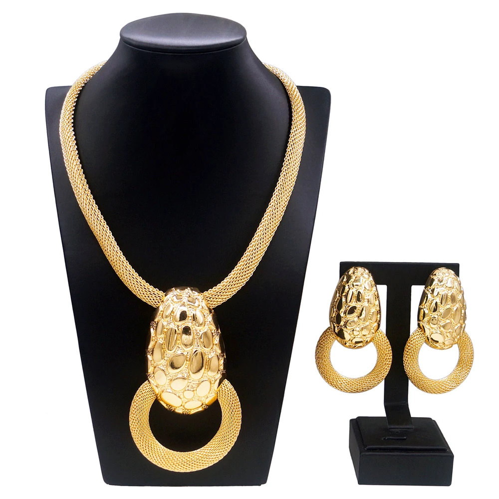 Halskette Ohrringe Frauen Schmuck Set Dubai vergoldet Anhänger Ei Form Anhänger Set von zwei Bankett Geschenke für Frauen