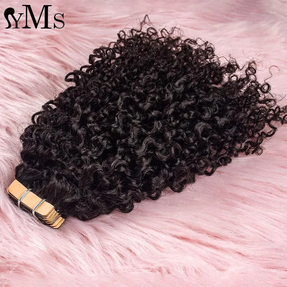 3C4A Burmese Curly Tape In Human Hair Extensions For Women YMS Curly Pu Tape Ins Hair Adhesive Invisible Bundles Full Head Sassy human hair extensions