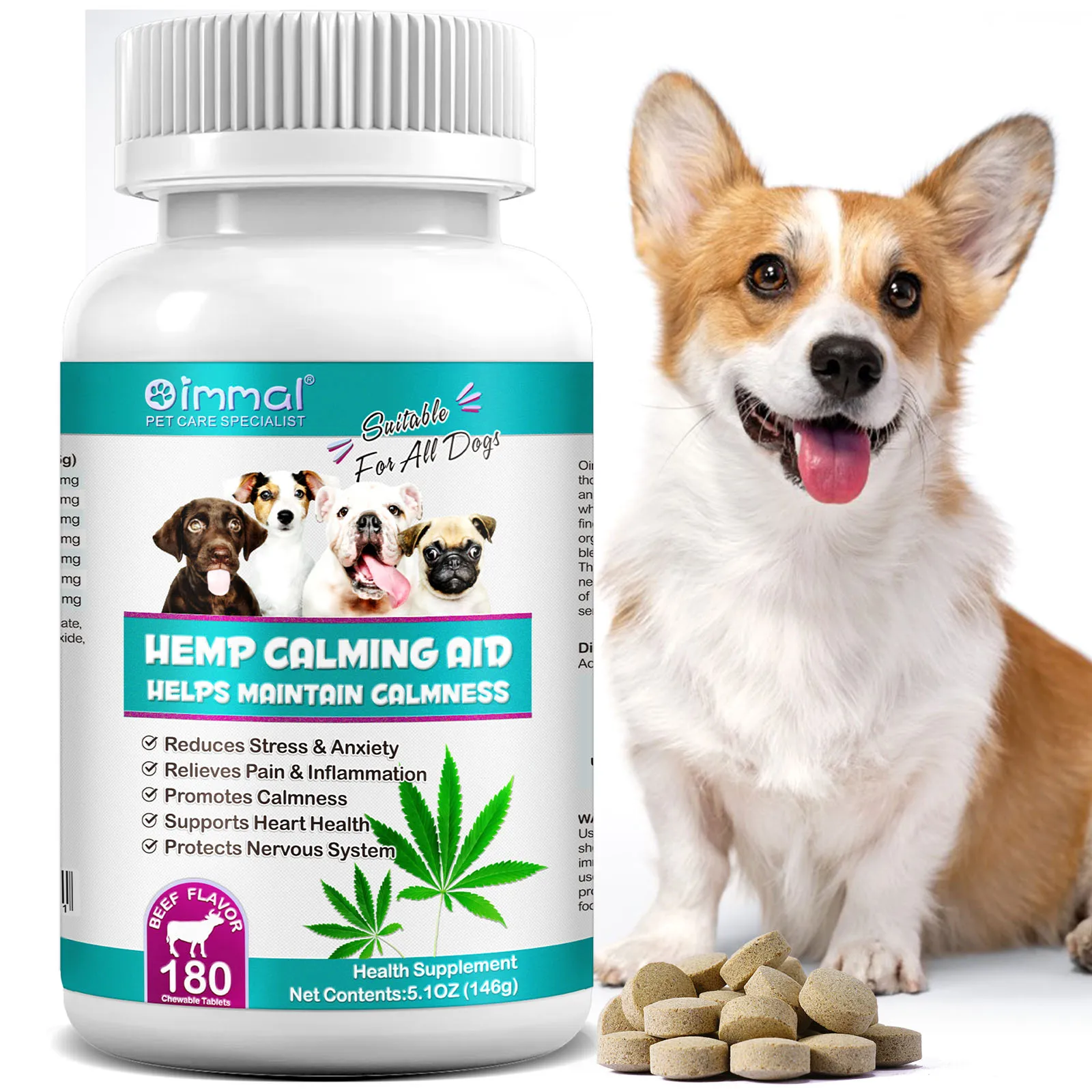 Dogs Calming Aid Tablets Promoting Calmness, Heart Health Nervous System Protection Easing Stress Anxiety Pain and Inflammation 2