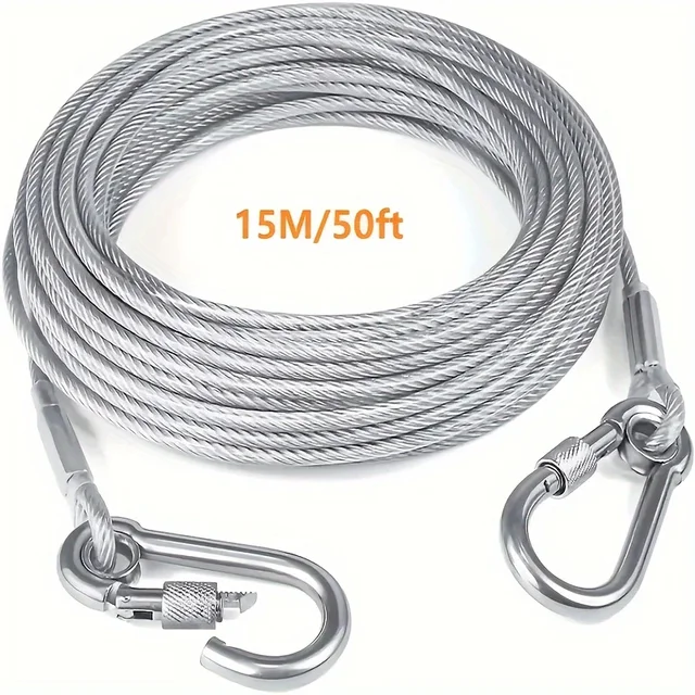 Heavy-Duty Reflective Dog Tie-Out Cable, 250 lbs Capacity - Stainless Steel with Swivel Snap Hooks - Ideal for Outdoor, Yard & C Heavy-Duty Reflective Dog Tie-Out Cable, 250 lbs Capacity - Stainless Steel with Swivel Snap Hooks - Ideal for Outdoor, Yard & C