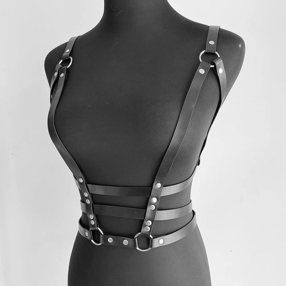 

Sexy Harness For Women PU Leather Bra Punk Belts Goth Bondage Suspenders Straps Lingerie Chest Harness Nightclub Clothing