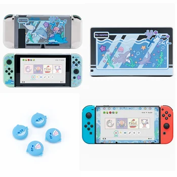 GeekShare Shark Protective Shell Carry Case Dock Cover Dust Cover for Nintendo Switch/OLED/Switch2 4Pcs Thumb Grip Caps 1