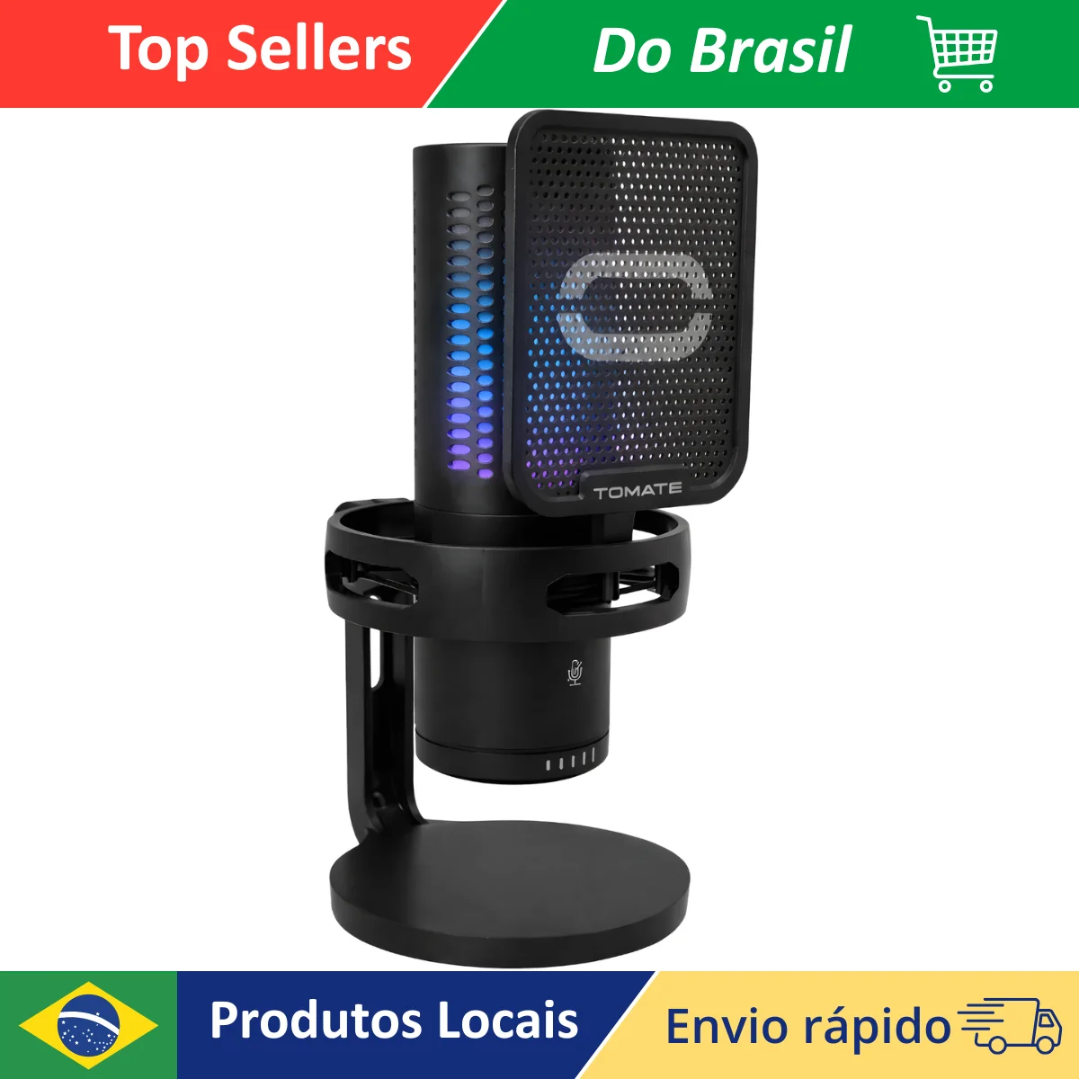 Microfone Gamer RGB Adaptador OTG Compatível Com Celular Microfone USB Para PC Streaming Podcast Com Botão Touch Mute