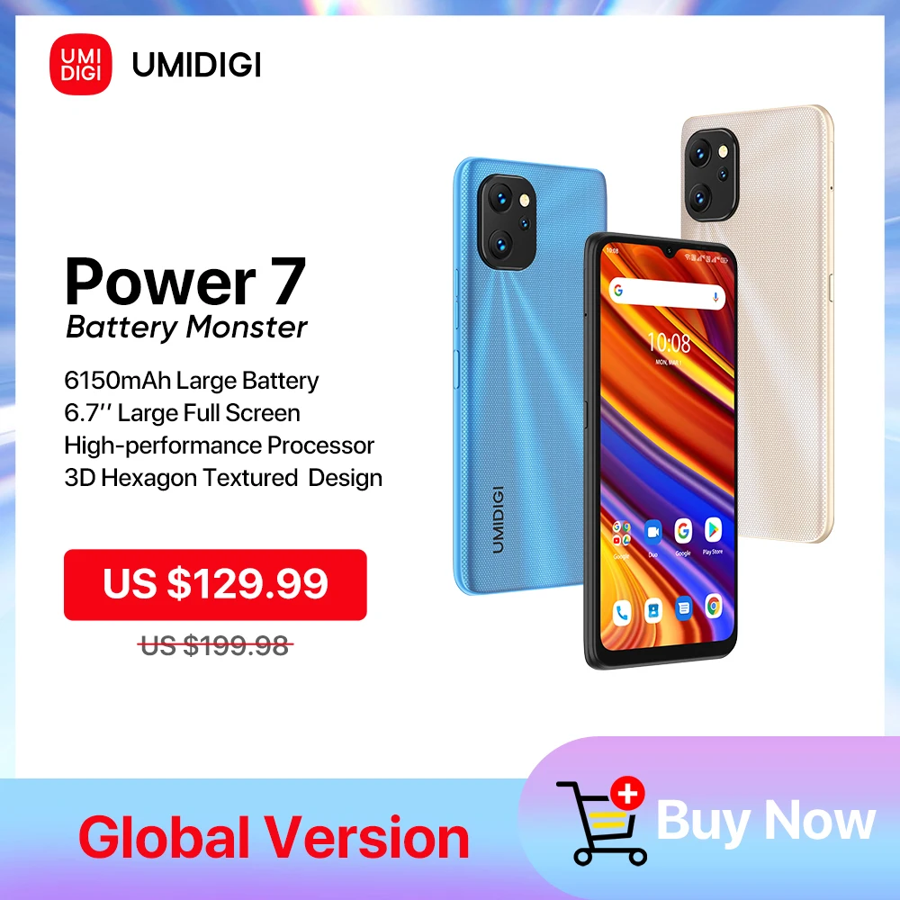 UMIDIGI Power 7 Smartphone Android Phone Unisoc T610 4GB 128GB 6.7 Display 20MP Rear Camera 6150mAh Battery Cellphone In Stock