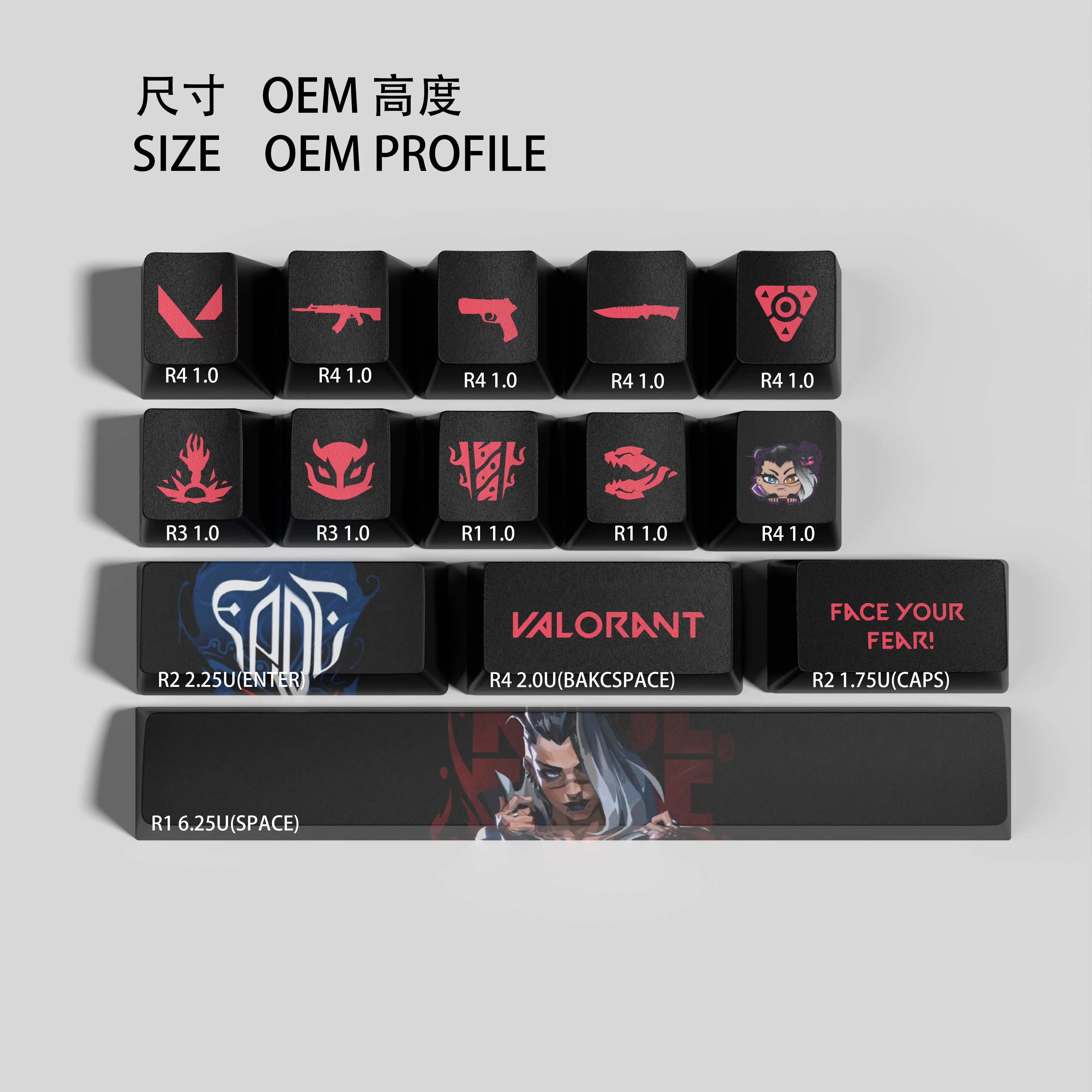 フェード新しいデザインのvalorantキーキャップ、oemプロファイル、14 