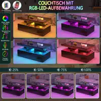 Table Basse Noire Haute Brillance LED RGB App, Table de Salon Moderne à 2 Tiroirs & Étages, Meuble Design avec Télécommande 5