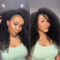 Perruque mi-tête bouclée en cheveux humains 200% densité, perruque mi-tête frisée crépue en cheveux humains 3-en-1 avec ligne de cheveux invisible et cordon de serrage sans couture 6
