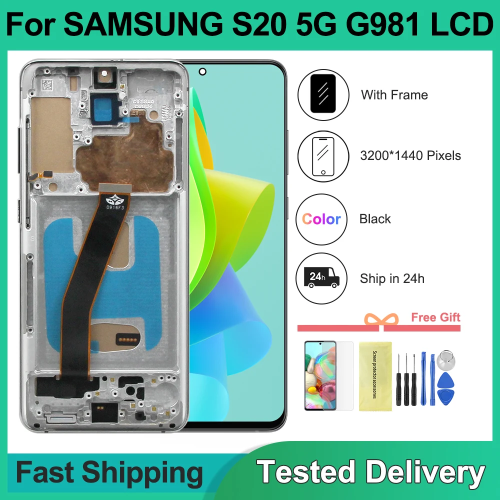 6.2 ''Testato Per Samsung S20 5G Lcd G981 S981F S981F/Ds Display Touch Screen Con Cornice Per Samsung S20 5G Display Sostituire