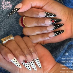 Summer Chic Polka Dot Press - On Nails with 3D Floral Accents in Pink, Yellow, and Brown French Tips (S (polka dots 2))
