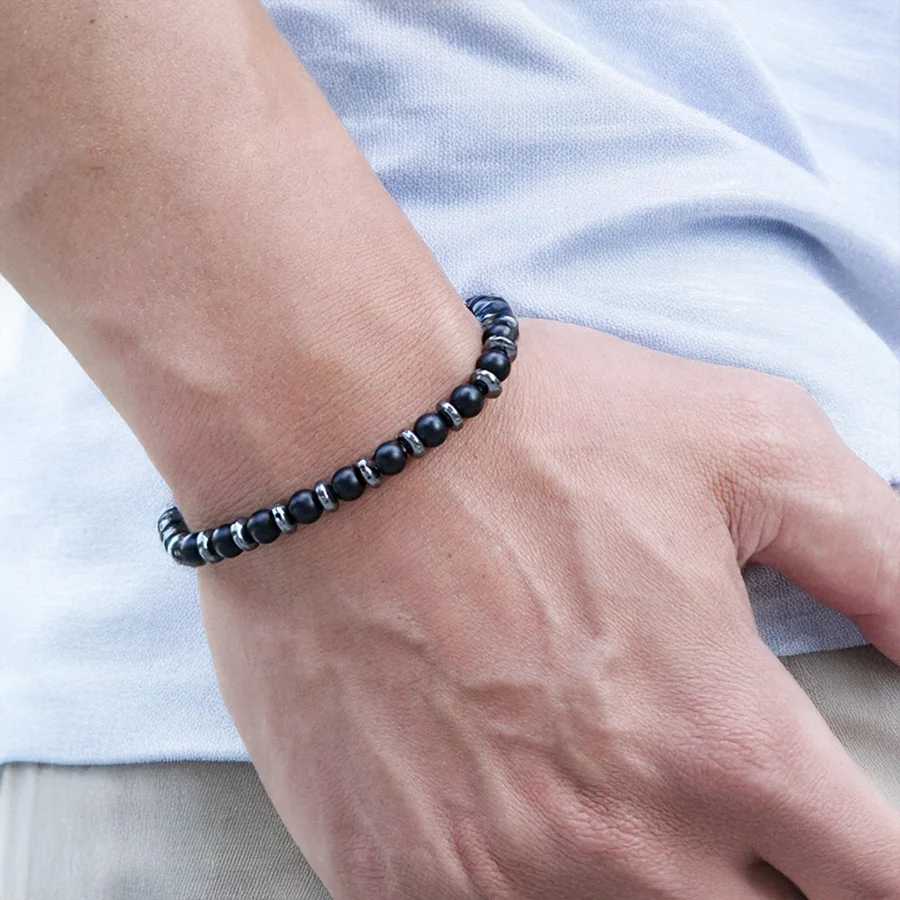 Natural Stone Tiger Eyes Lava Hematite Men Bracelet