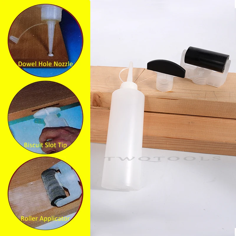 DCT Wood Glue Spreading Woodworking Kit – 8 oz Ounce Bottle Roller Applicator Dowel Hole Nozzle Biscuit Slot Tip